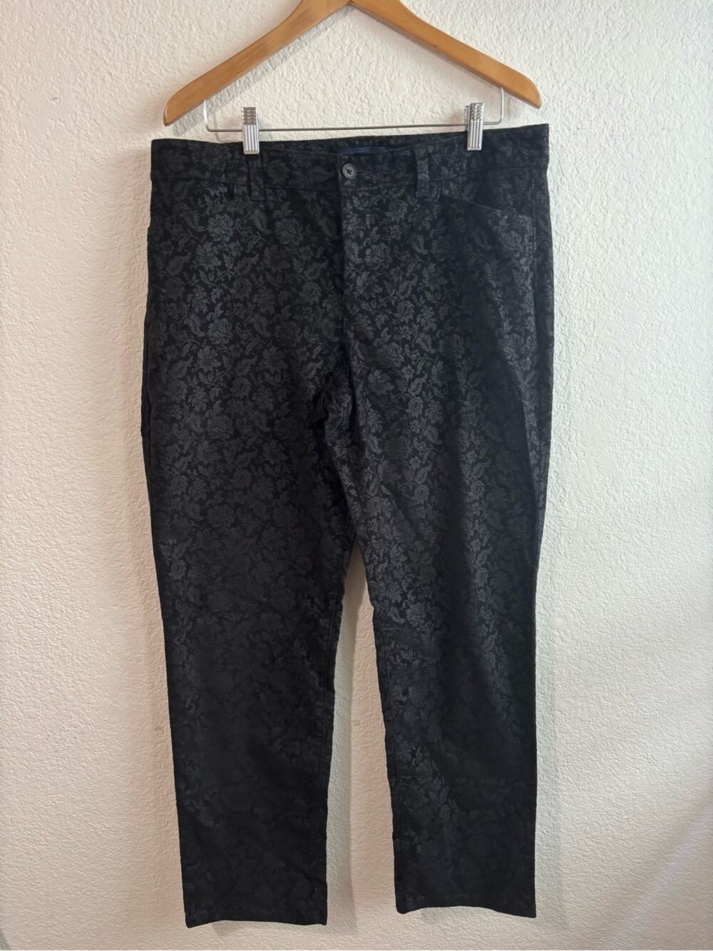 Talbots Black Brocade Floral Black Trousers Size 14